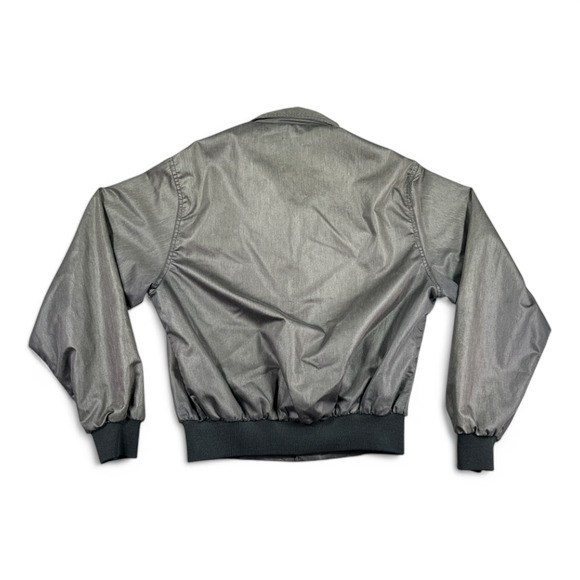 Vintage Swingster Jacket Adult LARGE Black Satin Squadron Spell Out Satin 80s - Picture 3 of 8